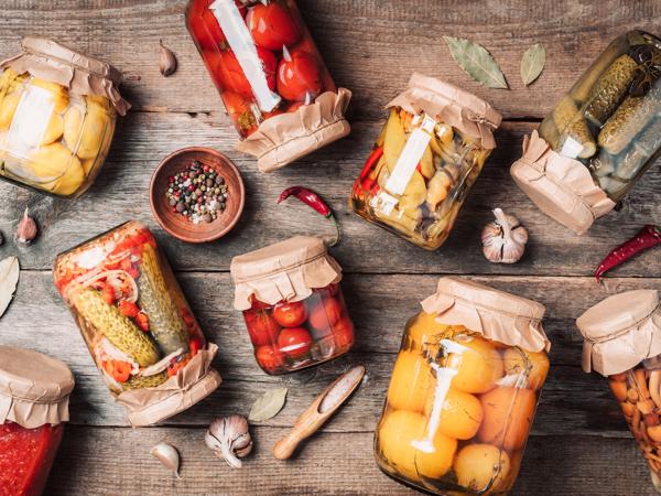 Pickled vegetables in jars